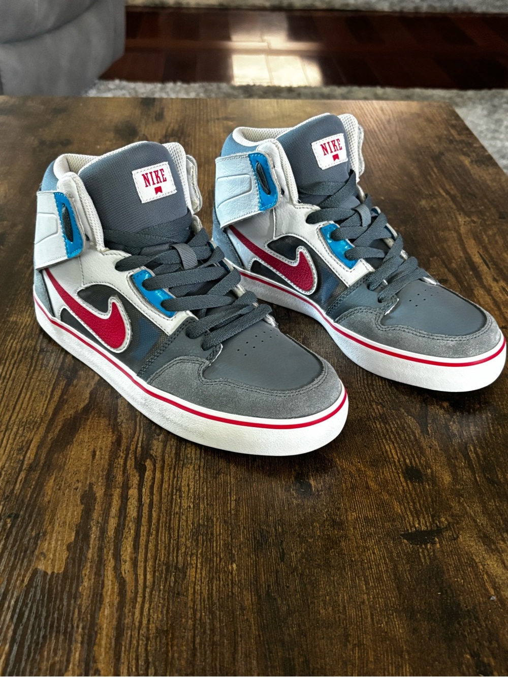 Vintage Nike Ruckus 2 Kids Gray and Red High-Top Sneakers size 6Y Still New!